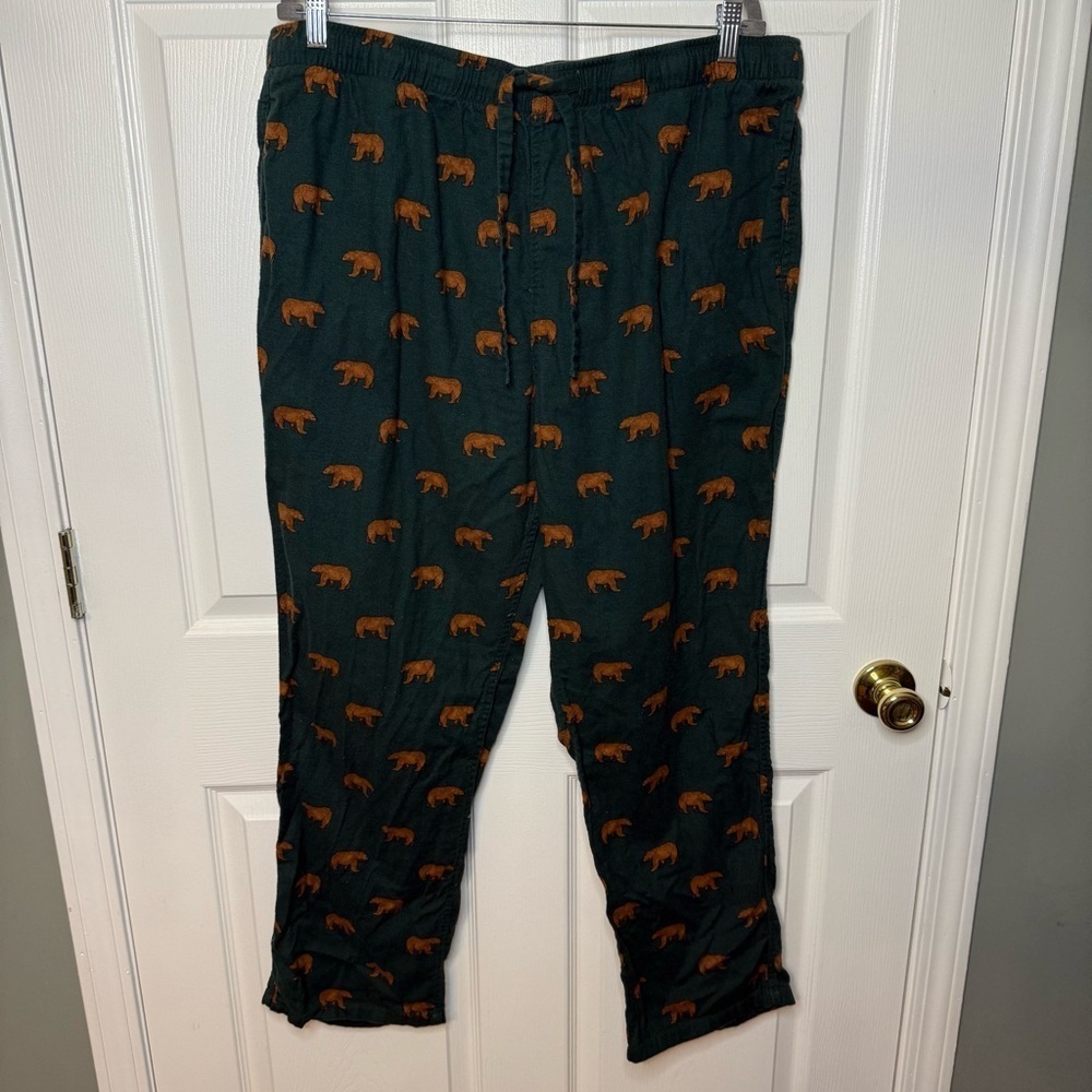 J. Crew Green Bear Print Men's Pajama Bottoms Size XL GUC